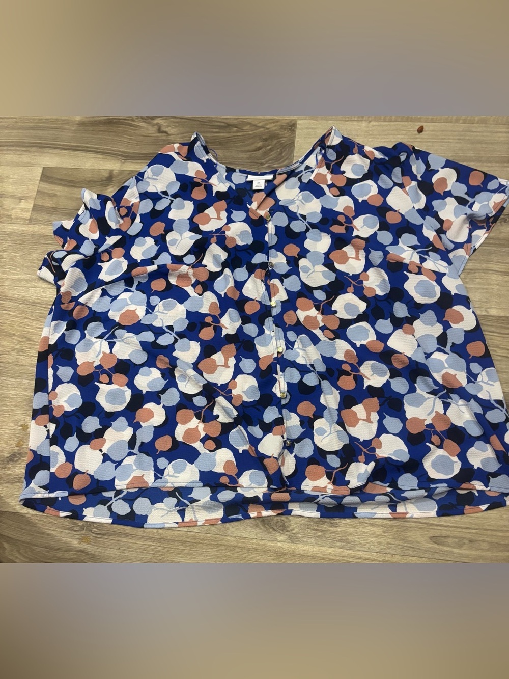 Liz Claiborne Blue Floral-Pattern Skirt with White & Tan Accents